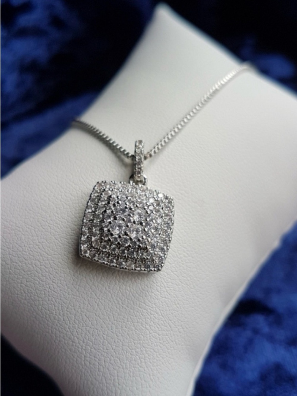 Swarovski Elements 925 Silver Square Pave Pendant Necklace NEW